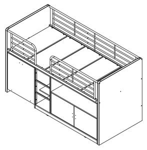 Pat etajat din pal si metal cu birou incorporat si 2 usi, pentru copii Bonny Alb / Turcoaz, 200 x 90 cm