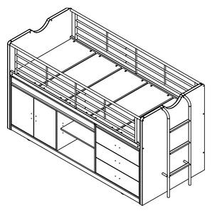 Pat etajat din pal si metal cu birou incorporat si 3 sertare, pentru copii Bonny Alb, 200 x 90 cm