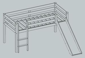 Pat etajat din lemn de pin, cu tobogan pentru copii Pino Simple Alb, 200 x 90 cm