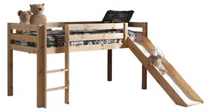 Pat etajat din lemn de pin, cu tobogan pentru copii Pino Plus Astro Natural, 200 x 90 cm