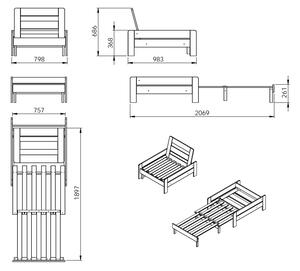 Pat etajat din lemn de pin, cu fotoliu extensibil si cabinet, pentru copii Pino Mezzanine II Alb, 200 x 90 cm