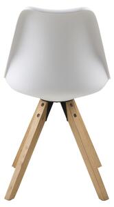 Set 2 scaune din plastic, sezut tapitat cu piele ecologica si picioare din lemn de cauciuc Dima Alb / Stejar, l48,5xA55xH85 cm