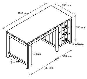 Masa de birou din lemn de pin si MDF cu 3 sertare, pentru copii Lewis Alb, L150xl70xH76 cm