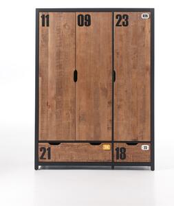 Dulap din lemn de pin si MDF cu 3 usi si 2 sertare, pentru copii Alex Natural / Negru, l147,5xA55xH200 cm