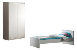 Set Mobila dormitor din lemn de pin si MDF, pentru copii 2 piese Lara Alb, 200 x 90 cm