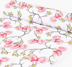 Goldea țesătură teflonată pentru fețe de masă - magnolii roz 155 cm