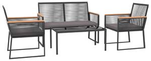 Set mobilier relaxare grădină, 4 piese cu perne, negru, oțel