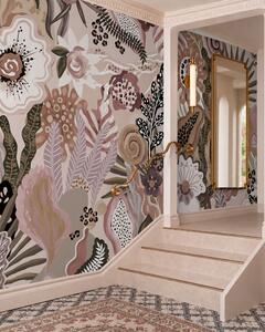 Tapet Motiv tropical în stil pudrat, cu flori, frunze și nuanțe delicate, discrete, Fototapet Flori, w05815v1 : Uwalls.ro