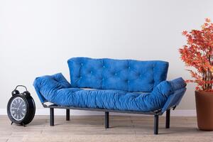 Canapea extensibila cu 3 Locuri Mocca, Albastru, 227 x 49 x 75 cm
