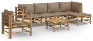 Set mobilier de grădină cu perne gri taupe, 7 piese, bambus