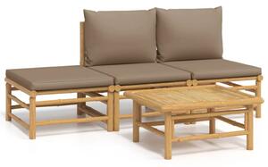 Set mobilier de grădină cu perne gri taupe, 4 piese, bambus