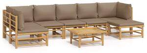 Set mobilier de grădină cu perne gri taupe, 8 piese, bambus