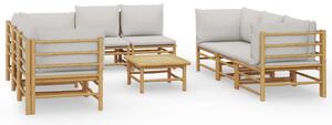 Set mobilier de grădină cu perne gri deschis, 9 piese, bambus