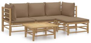 Set mobilier de grădină cu perne gri taupe, 5 piese, bambus