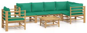 Set mobilier de grădină cu perne verzi, 7 piese, bambus