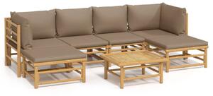 Set mobilier de grădină cu perne gri taupe, 7 piese, bambus