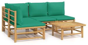 Set mobilier de grădină cu perne verzi, 5 piese, bambus