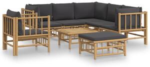 Set mobilier de grădină cu perne gri închis, 8 piese, bambus