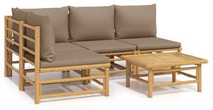 Set mobilier de grădină cu perne gri taupe, 5 piese, bambus