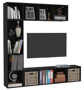 Set dulap cărți/TV, 3 piese, negru, 180x30x180 cm