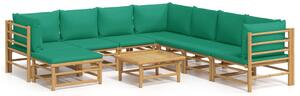 Set mobilier de grădină cu perne verzi, 9 piese, bambus