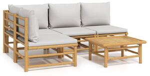 Set mobilier de grădină cu perne gri deschis, 5 piese, bambus