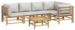 Set mobilier de grădină cu perne gri deschis, 6 piese, bambus