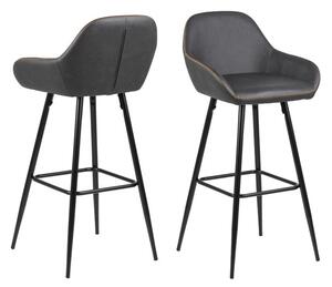 Set 2 scaune de bar tapitate cu piele ecologica si picioare metalice Candis Gri Inchis / Negru, l52,5xA53xH101,5 cm