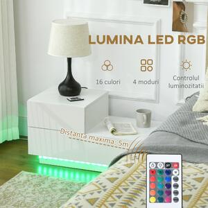 Noptieră LED Modernă HOMCOM | 16 Culori RGB cu Telecomandă | 2 Sertare | PAL | 70x37x38 cm | Alb | Aosom Romania