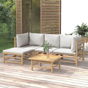 Set mobilier de grădină cu perne gri deschis, 5 piese, bambus