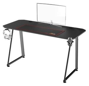 Birou Gaming Adore EXPERT SERIES, 140 x 60 x 75 cm, suprafata negru carbon, mousepad 80 x 30 cm, suport pentru casti si pahar, reglaj suprafata podea