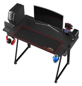 Birou Gaming Adore SMART SERIES, 100 x 60 x 75 cm, suprafata Negru carbon, mousepad 80 x 30 cm, suport pentru casti si pahar
