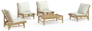 Set mobilier de grădină cu perne alb crem, 2 piese, bambus