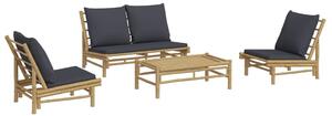 Set mobilier de grădină cu perne gri închis, 4 piese, bambus