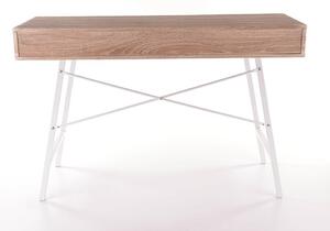 Masa de birou din MDF si metal, cu 2 sertare Benny-140 Stejar Sonoma / Alb, L120xl48xH76 cm