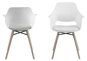 Set 2 scaune din plastic, sezut tapitat cu piele ecologica si picioare din lemn Ramona Alb / Stejar, l57xA52,5xH85 cm