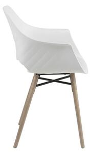 Set 2 scaune din plastic, sezut tapitat cu piele ecologica si picioare din lemn Ramona Alb / Stejar, l57xA52,5xH85 cm