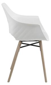 Scaun din plastic, sezut tapitat cu piele ecologica si picioare din lemn Ramona Alb / Stejar, l57xA52,5xH85 cm
