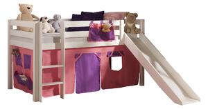 Pat etajat din lemn de pin, cu tobogan pentru copii Pino Bella Pink Alb, 200 x 90 cm