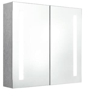 Dulap de baie cu oglindă și LED, gri beton, 62x14x60 cm