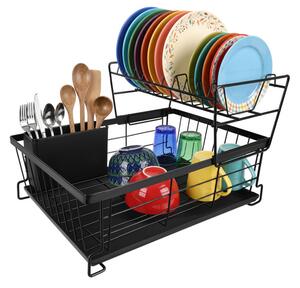 Scurgător de vase cu două niveluri și suport pentru tacâmuri – 43 cm