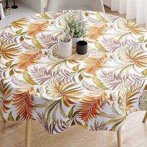 Goldea față de masă decorativă loneta - model 542 frunze de palmier colorate - rotundă Ø 110 cm