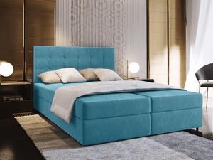 Pat tapițat boxspring GLORIEN VELVET 140x200 cm albastru Saltea: Saltea cu arcuri Bonell