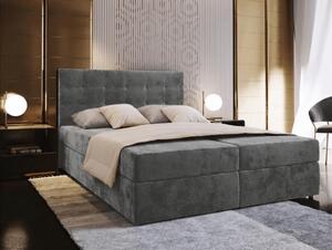 Pat boxspring tapițat GLORIEN VELVET 140x200 cm gri Saltea: Saltea cu arcuri Bonell