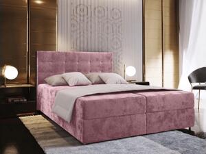 Pat tapitat boxspring GLORIEN VELVET 160x200 cm roz Saltea: Saltea cu arcuri Bonell