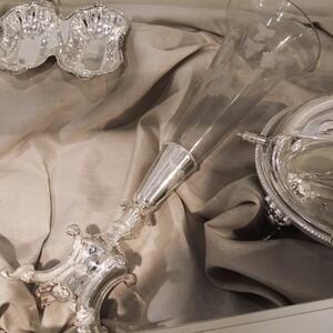 Vaza Shfeffield din sticla si cupru argintat 60 cm
