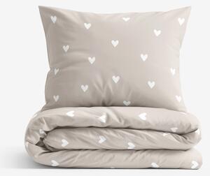 Goldea lenjerie de pat 100% bumbac - inimioare pe latte 150 x 200 și 50 x 60 cm