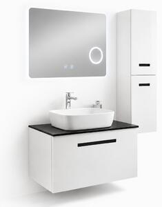 Set Mobilier Baie Troia 80 cm oglinda cu LED, dezaburire si lupa, lavoar ceramic, blat compozit, soldat inclus, MDF total (WB-BC202)