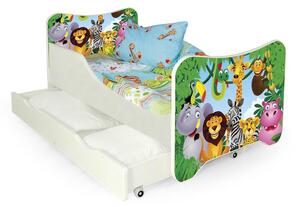 Pat din pal pentru copii, Happy Jungle Alb / Multicolor, 140 x 70 cm