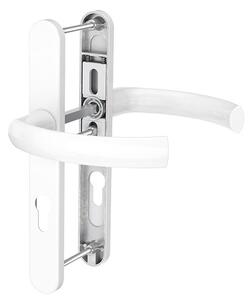 Maner pentru usa PVC, Jowisz, cu sild pentru cilindru, cu arc, material aluminiu, culoare alb RAL 9016, 85 x 32 mm
